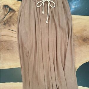 Polagram Midi Skirt Neutral Pull-On With Drawstring Size Large Boho Western